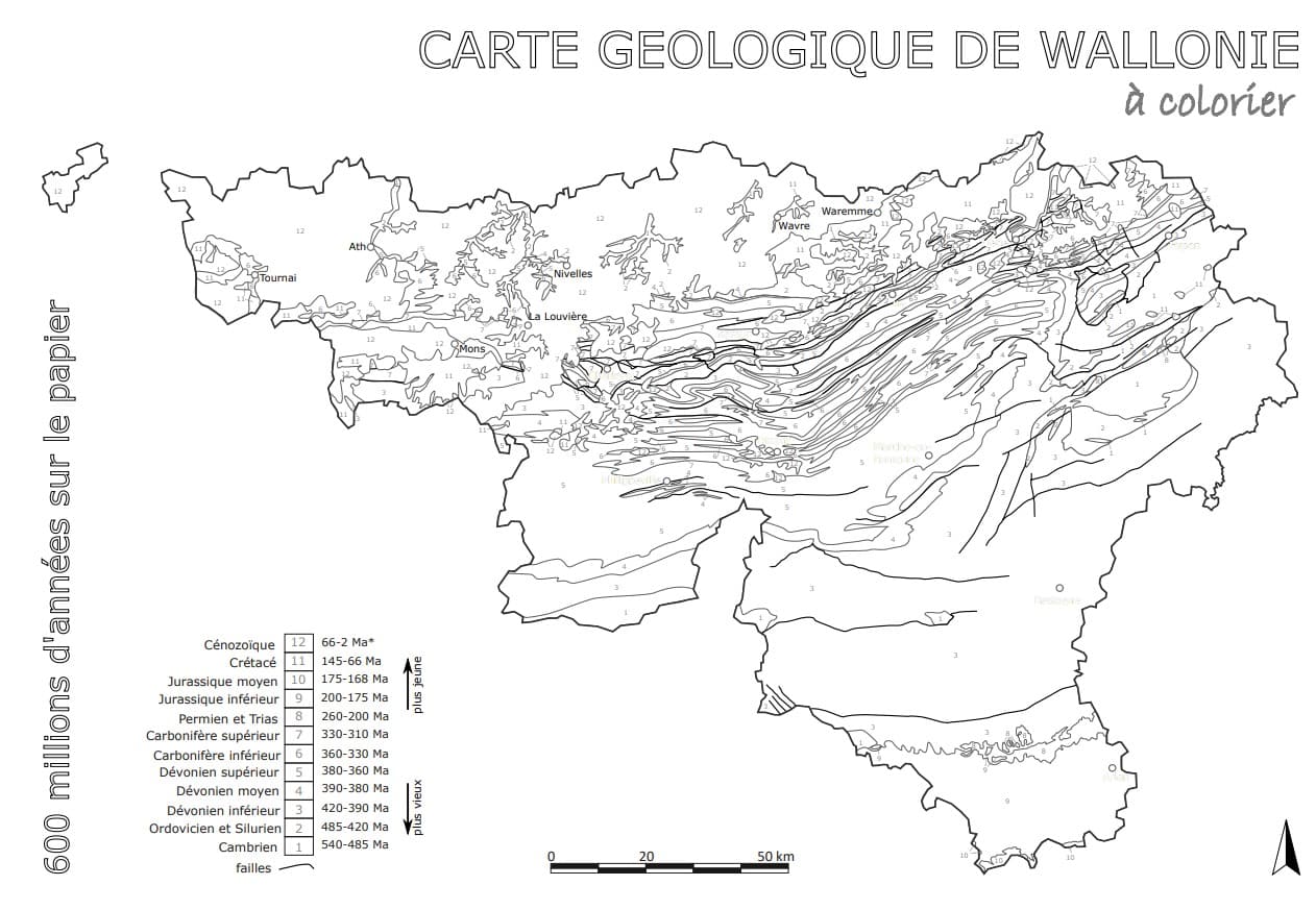 Image illustrant : Carte géologique de Wallonie à colorier